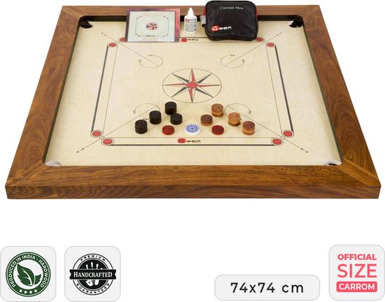 Ubergames Grootmeester Carrom spelk - Bordspel - 17 kg. Hardhout uit India - Luxe Professioneel in mooie draagtas Compleet en Luxe Klasse en Geweldig