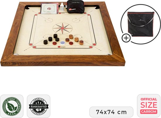 Ubergames - Grootmeester Carrom - 17 kg - Topkwaliteit Hardhout - inclusief Draagtas - Compleet en Luxe