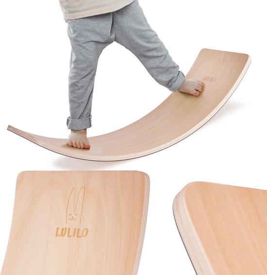 Playos® - Houten Balansbord - met Vilt - Grijs - tot 200 kg - Kinderen en Volwassenen - 82 x 30 cm - Wiebelbord Peuters - Balanceerbord - Wobbel Speelgoed - Balance Board - Montessori Speelgoed