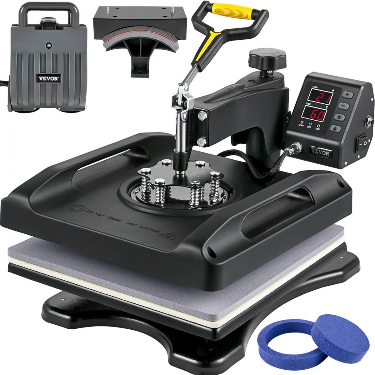 Dakta® Heat Press Machine, 1000 W Heat Press Printer 5 in 1 Transferpers Heat Transfer Machine, 38 x 38 cm Textielpers Drukmachine 51 x 40 x 47 cm Kleding Heat Press Machine met Display Zwart