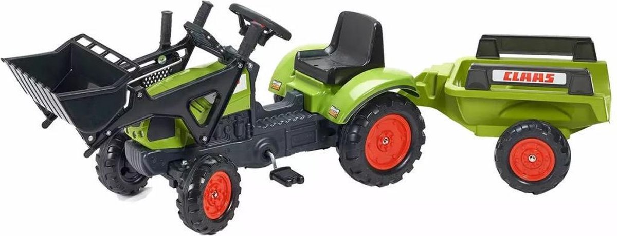 FALK Speelgoedtractor pedalen Claas Arion 410 voorlader en aanhanger
