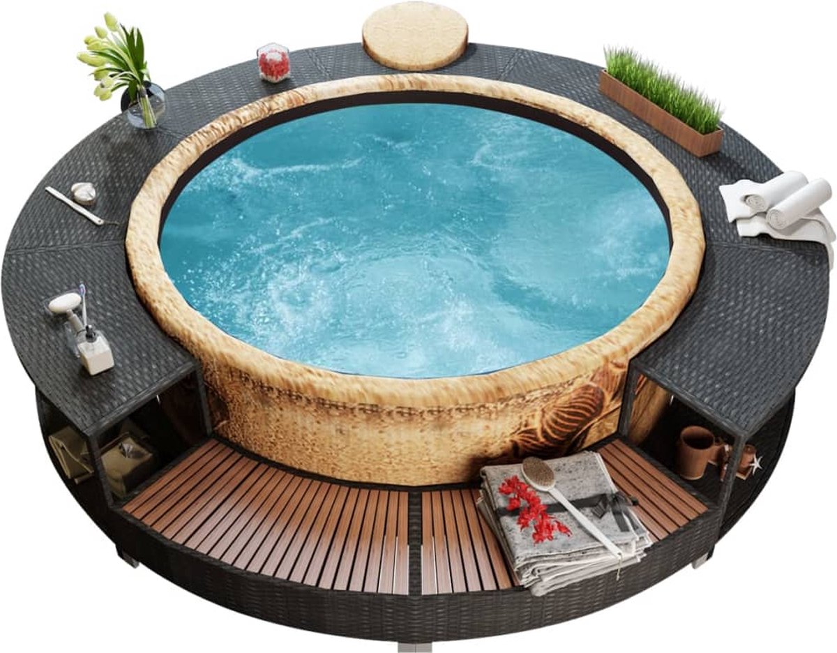 The Living Store Rattan Spa Omranding - 283cm - PE Rattan - Steel Frame - Eucalyptus Hardwood