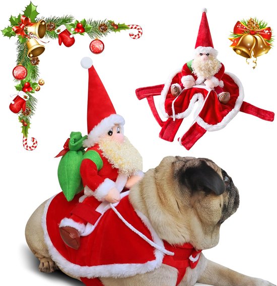 hondenkostuum voor honden, kerstkostuum, met kerstman, paardrijden op huisdier, kat, hondentrui, Kerstmis, rood, hond, kerstkostuum, hondenkostuum voor Kerstmis (M, rood)