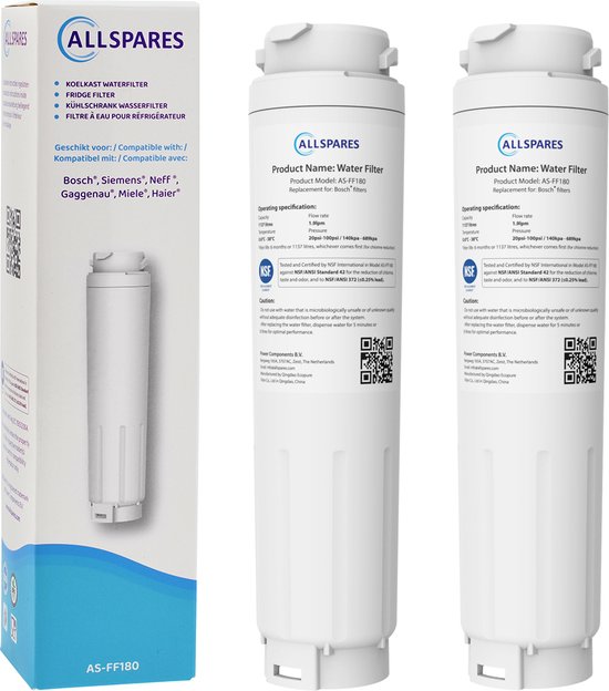 AllSpares waterfilter (2x) voor koelkast geschikt voor Bosch/Siemens UltaClarity 11034151 / 11028820