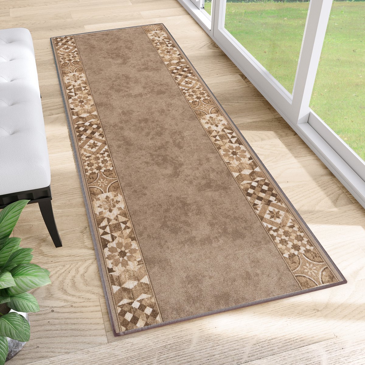 Tapiso Antislip Rubber Loper Vloerkleed Mat Bruin Oriental Gang Woonkamer Rubbermat Tapijt Maat- 100x500