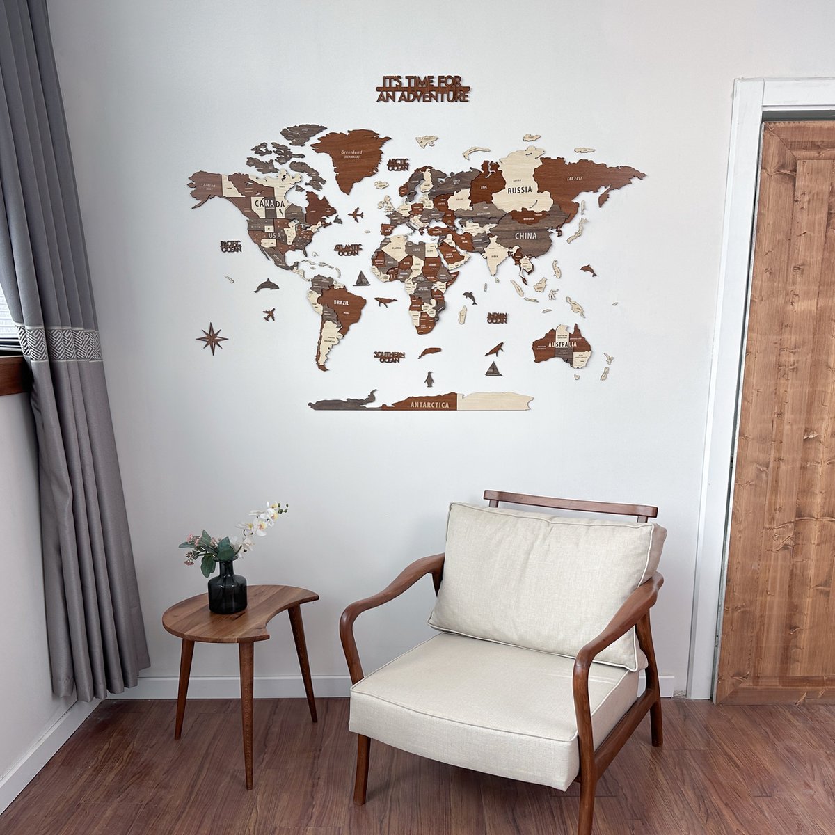 Colorfullworld - 3D Houten Wereldkaart - Wanddecoratie - Wereldkaart - Houten Wandbord - Housewarming Cadeau - Muurdecoratie - 2XL -  250X135 CM