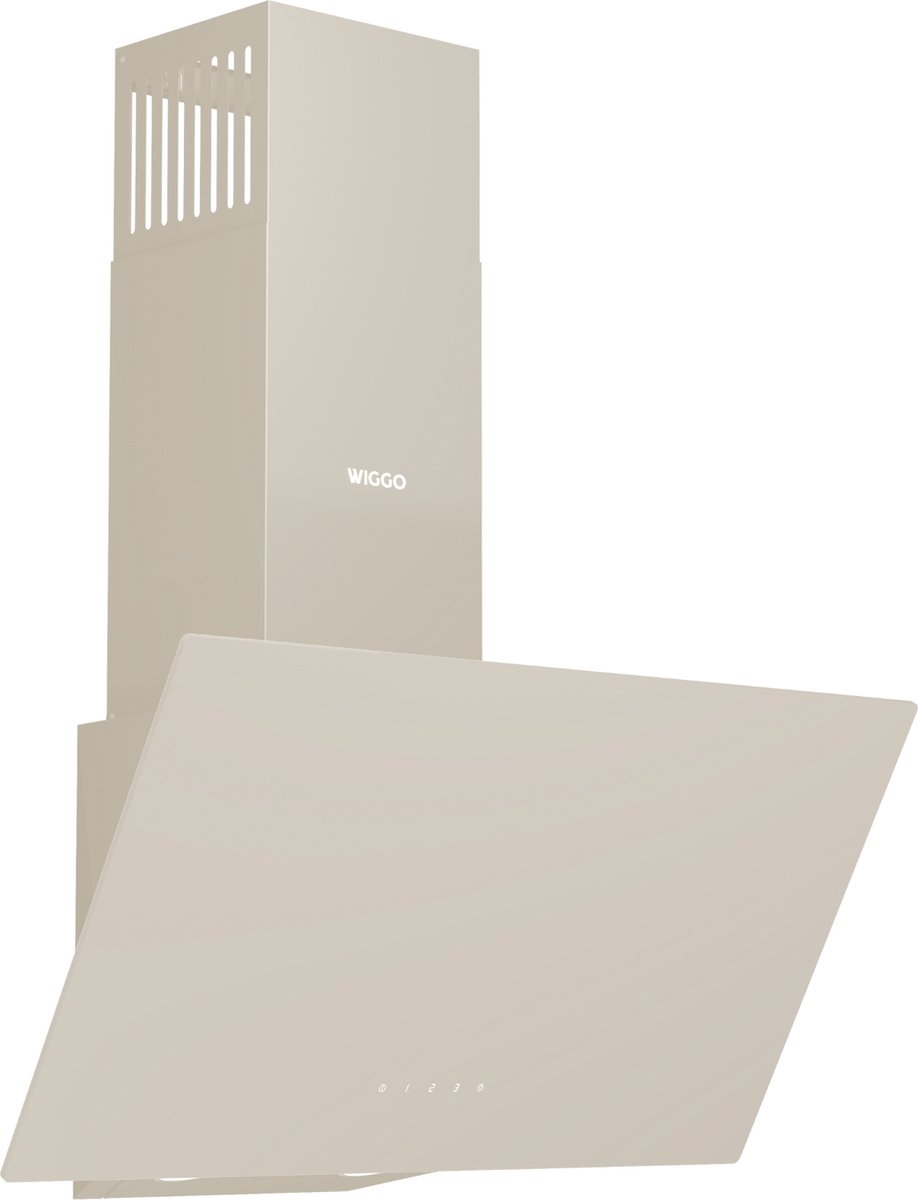 Wiggo WE-A641G(C) - Schuine afzuigkap - 60 cm - 650 m³/h - 4 standen - Energieklasse A - Creme - Glas - Koolstoffilters meegeleverd