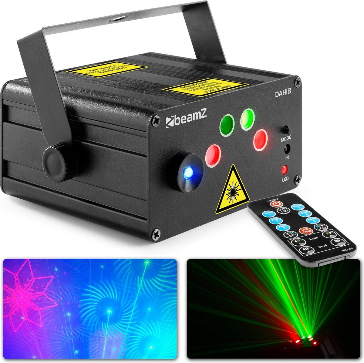 Party laser - BeamZ Dahib laser lichteffect met rode & groene laser + blauwe LED