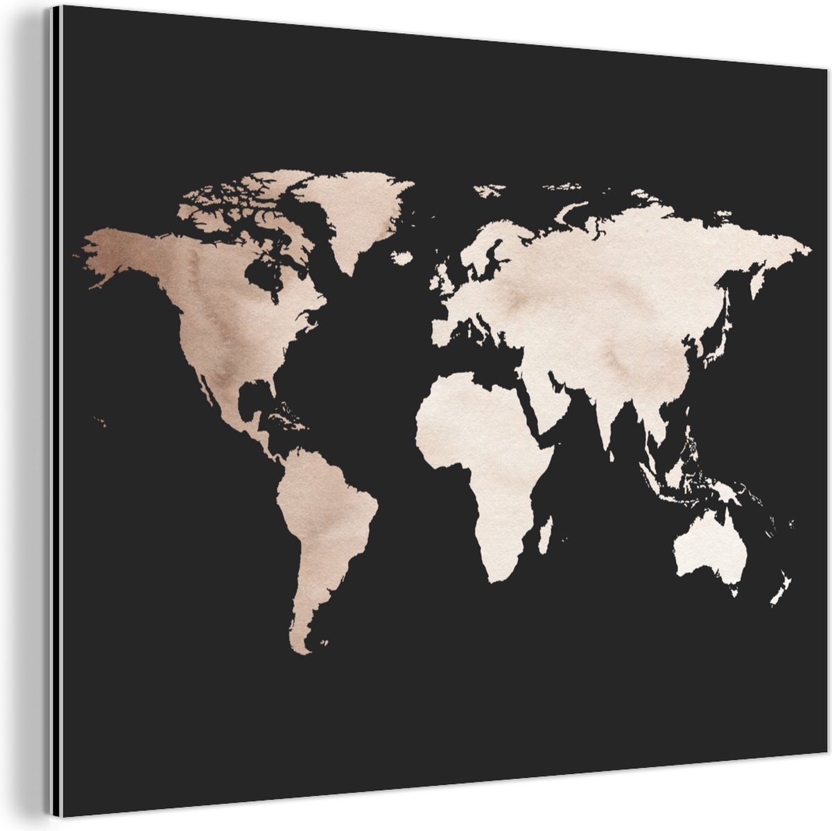 Wanddecoratie Metaal - Aluminium Schilderij Industrieel - Wereldkaart - Zwart - Wit - 160x120 cm - Dibond - Foto op aluminium - Industriële muurdecoratie - Voor de woonkamer/slaapkamer