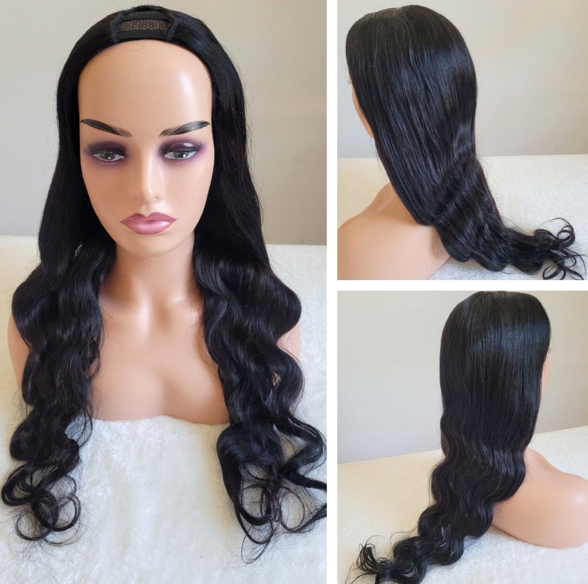 Braziliaanse Remy half pruik - 24 inch -golf - U part wig human hair- natuurlijke zwart pruiken- echt menselijke haren