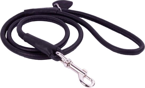 Collar Soft - Ronde leren hondenriem 122 cm - Zwart - 1,3 cm breed