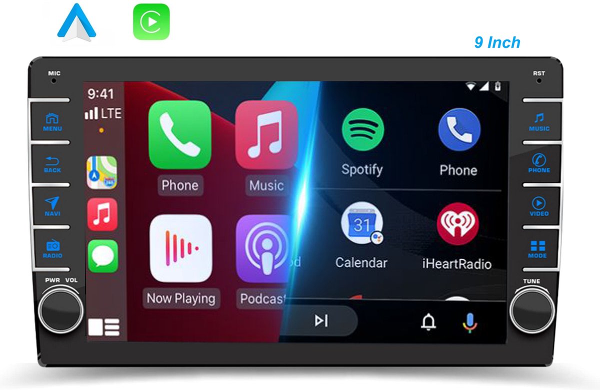 Boscer® Autoradio 2Din Universeel - Android 10 - Apple Carplay & Android Auto - 9 Inch HD Touchscreen - GPS Navigatiesysteem - 2+32GB - Externe Microfoon & Achteruitrijcamera