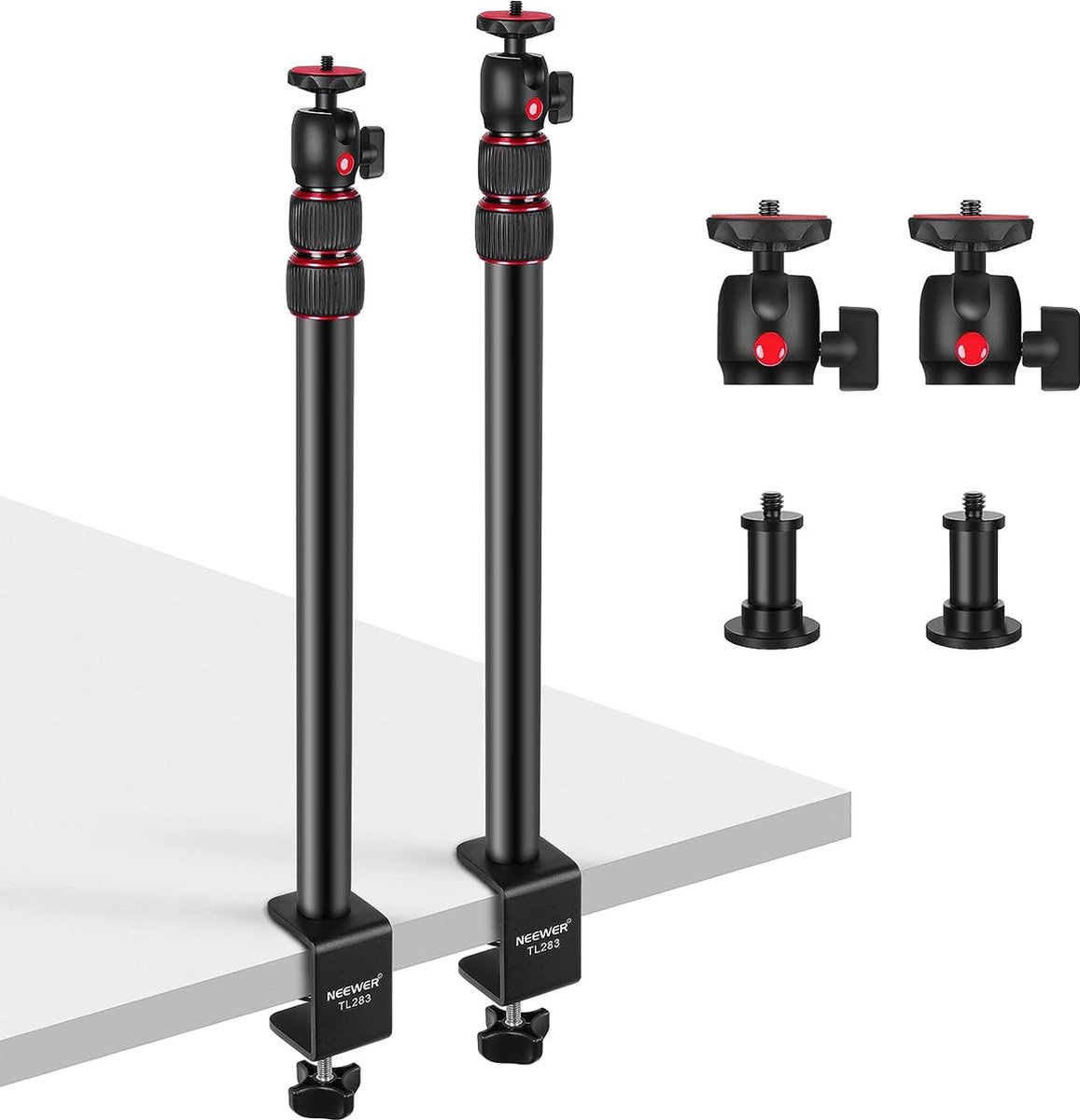 Neewer® - 2 x Verstelbare Camera Tafelstandaard Lichtstandaard met 1/4 Inch Balhoofd, Klemstatief met 1/4 Inch Adapter en C-Klem voor DSLR Camera, Ringlicht, Live Streaming, Verstelbaar 43-102 cm, Max. Draagvermogen: 3 kg