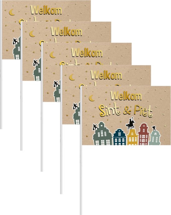 Pakket van 40x stuks Sinterklaas zwaaivlaggetjes Welkom Sint en Piet 30 x 20 cm