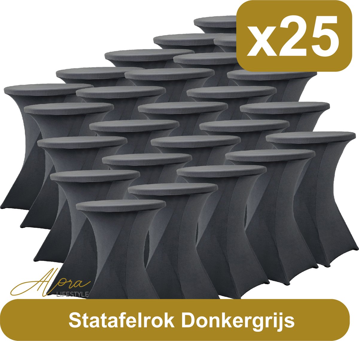 Statafelrok donkergrijs 80 cm - per 25 - partytafel - Alora tafelrok voor statafel - Statafelhoes - Bruiloft - Cocktailparty - Stretch Rok - Set van 25