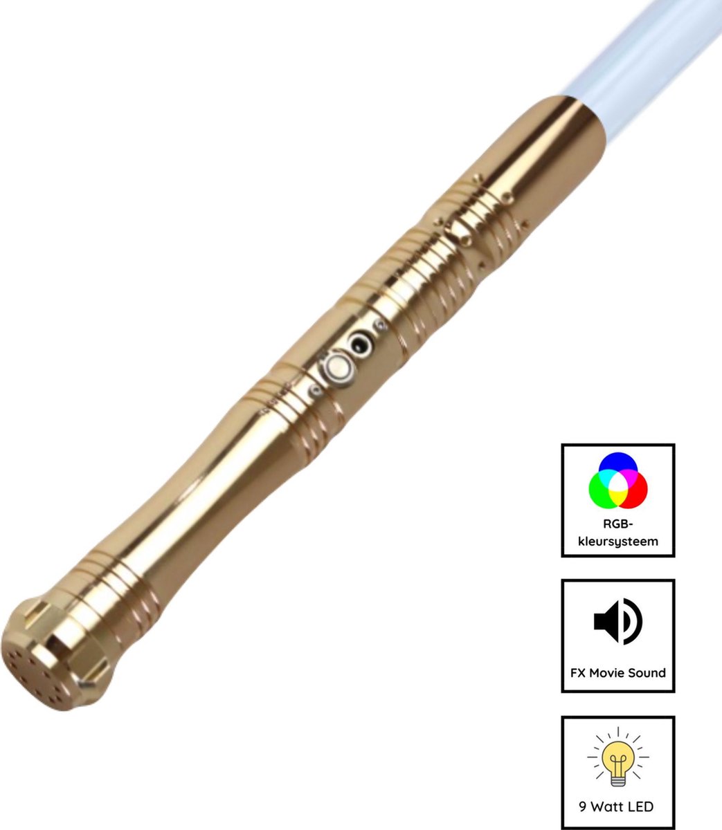 Treasure Lightsaber - RGB 11 Kleuren en Geluid - Lightsaber - Lichtzwaard - Laser Zwaard - Aluminium Handvat - 114 CM - Goud