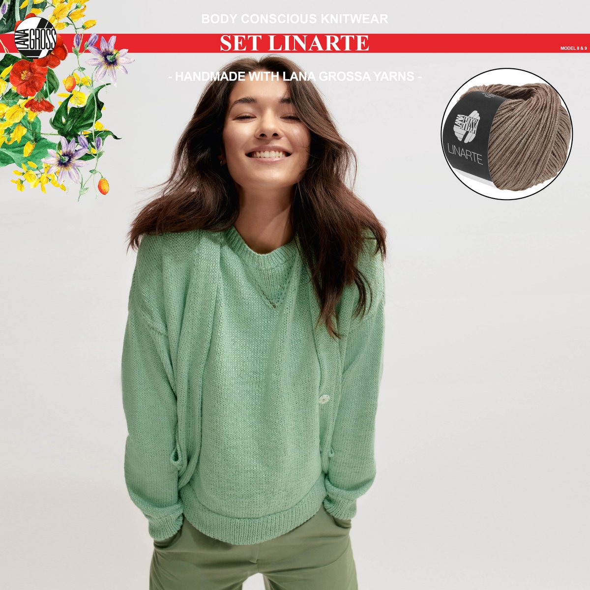 Breipakket top en trui mt.40/42 met Linarte garen model 8 & 9 van Lana Grossa Classici nr.24-kleur nougat-10% korting!