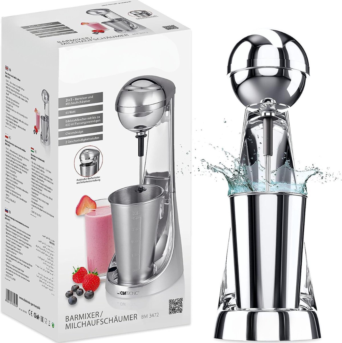 Elektrische Mixer - Multifunctioneel 65 WATT - 650 ML Roestvrijstaal - Mixer, Milkshaker, Cocktailmachine, Barmixer, Blender , Voor Eiwitshake, Cocktail, Smoothie, Melk