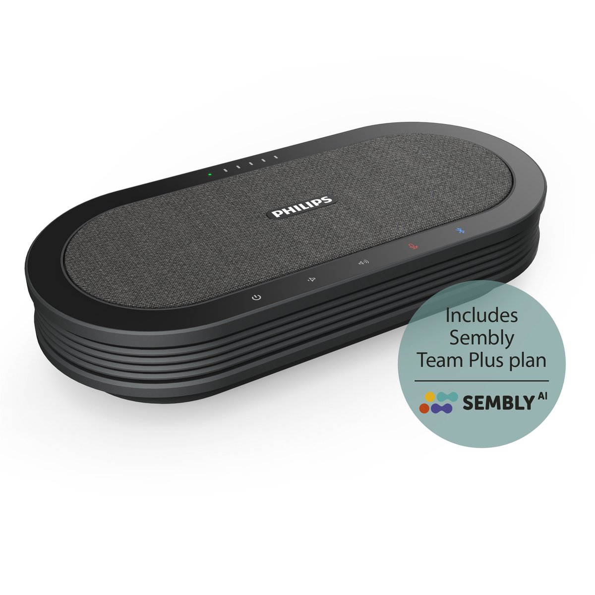 Philips SmartMeeting PSE0501 - draadloze conferentiemicrofoon incl. Sembly - 360° Bluetooth microfoon - Automatisch notuleren: Microsoft Teams/ Zoom/ Google Meet/ GoToMeeting - Sembly spraak-naar-tekst cloudsoftware/ spraakherkenning