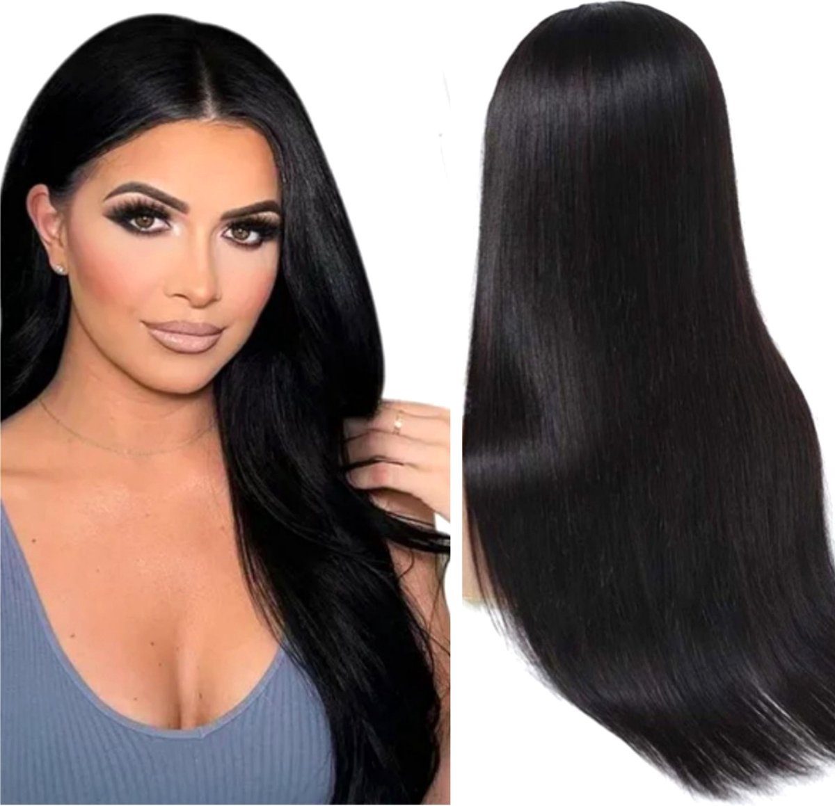 Braziliaanse Remy pruik 28 inch steil menselijke haren - donkerbruin real human hair 4x1lace closure wig