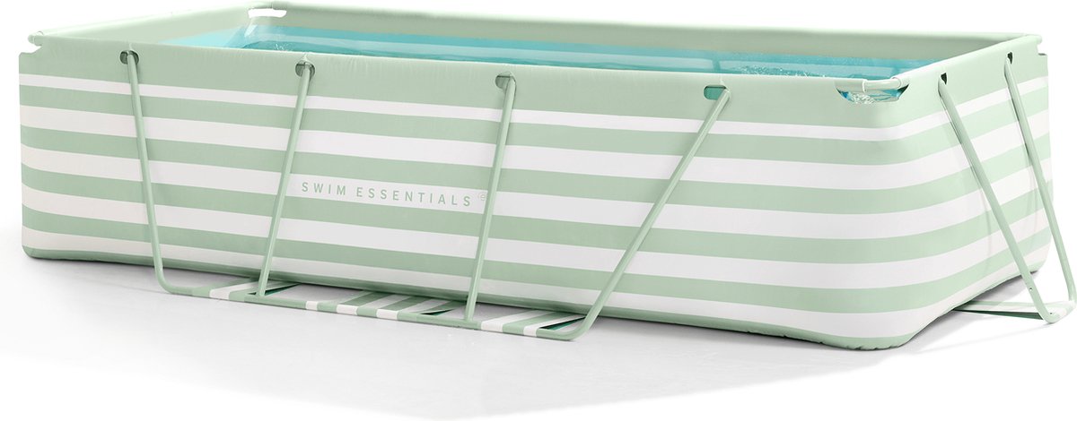 Swim Essentials Opzetzwembad - Frame Zwembad - Rechthoek - Groen/Wit Gestreept - 400 x 200 x 75 cm