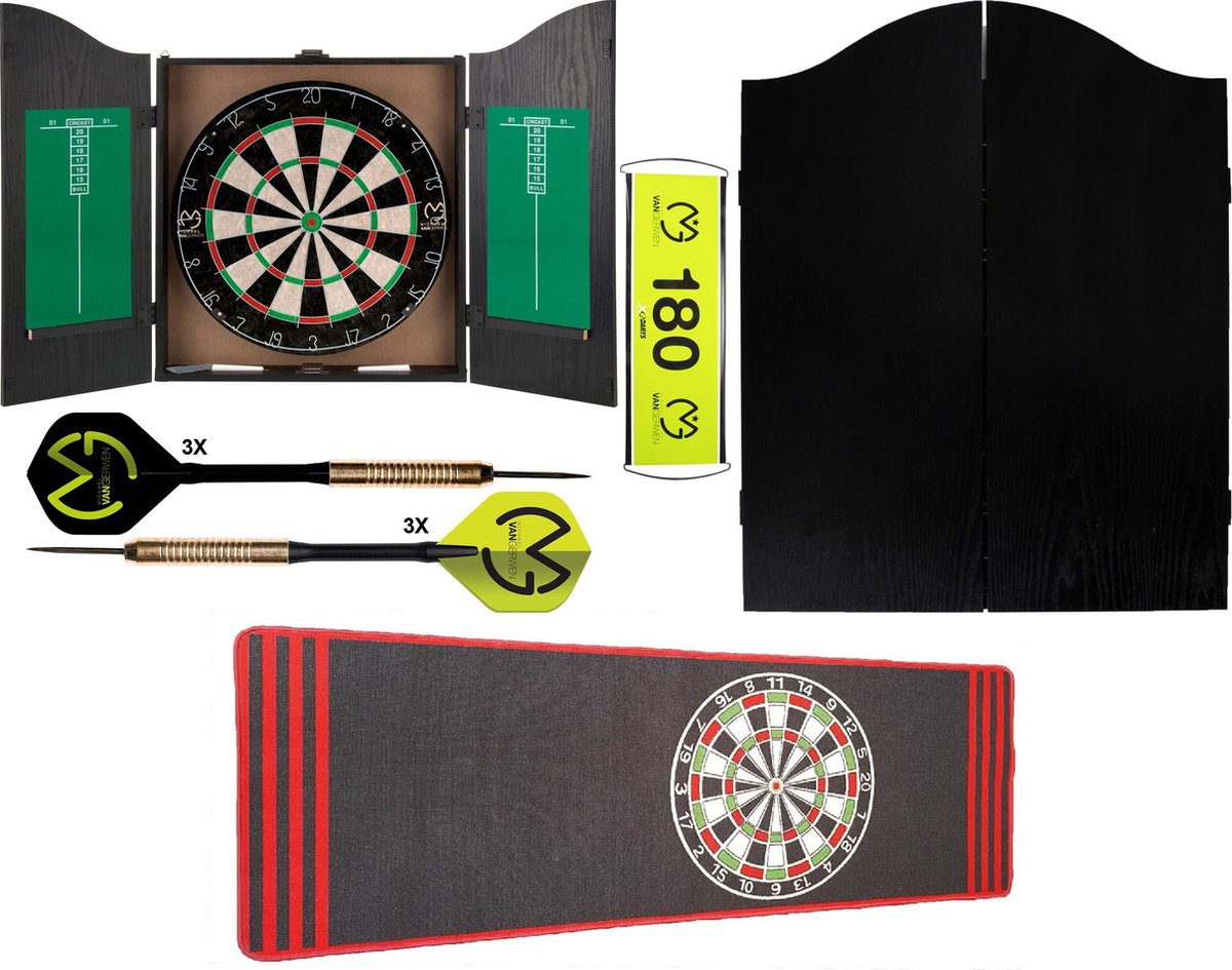 Darts Set Michael van Gerwen - dartkabinet - Home darts centre black - dartkast - dartkabinet met dartbord - inclusief dartmat antraciet