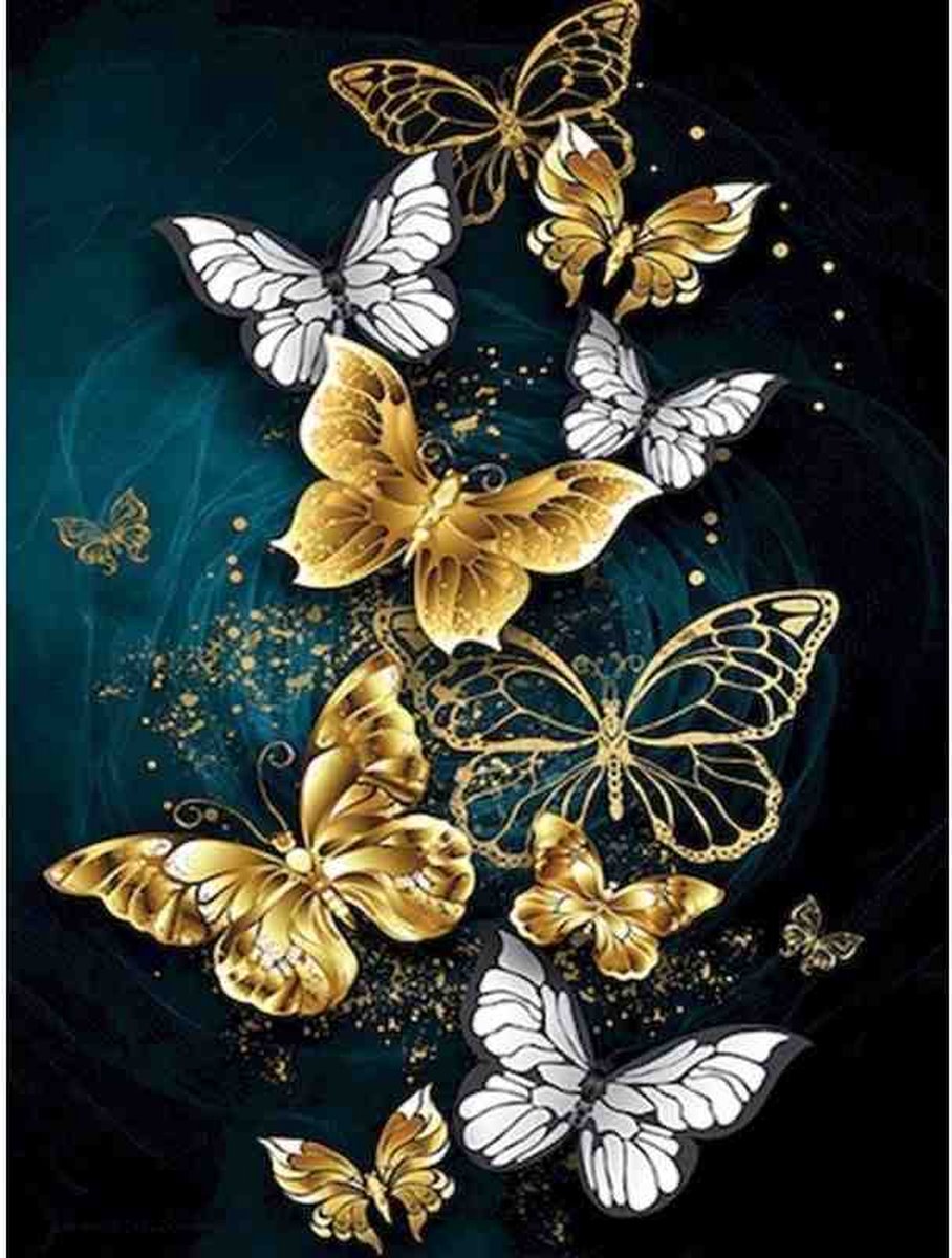 Diamond painting - Goude vlinders - Geproduceerd in Nederland - 50 x 70 cm - canvas materiaal - vierkante steentjes - Binnen 2-3 werkdagen in huis