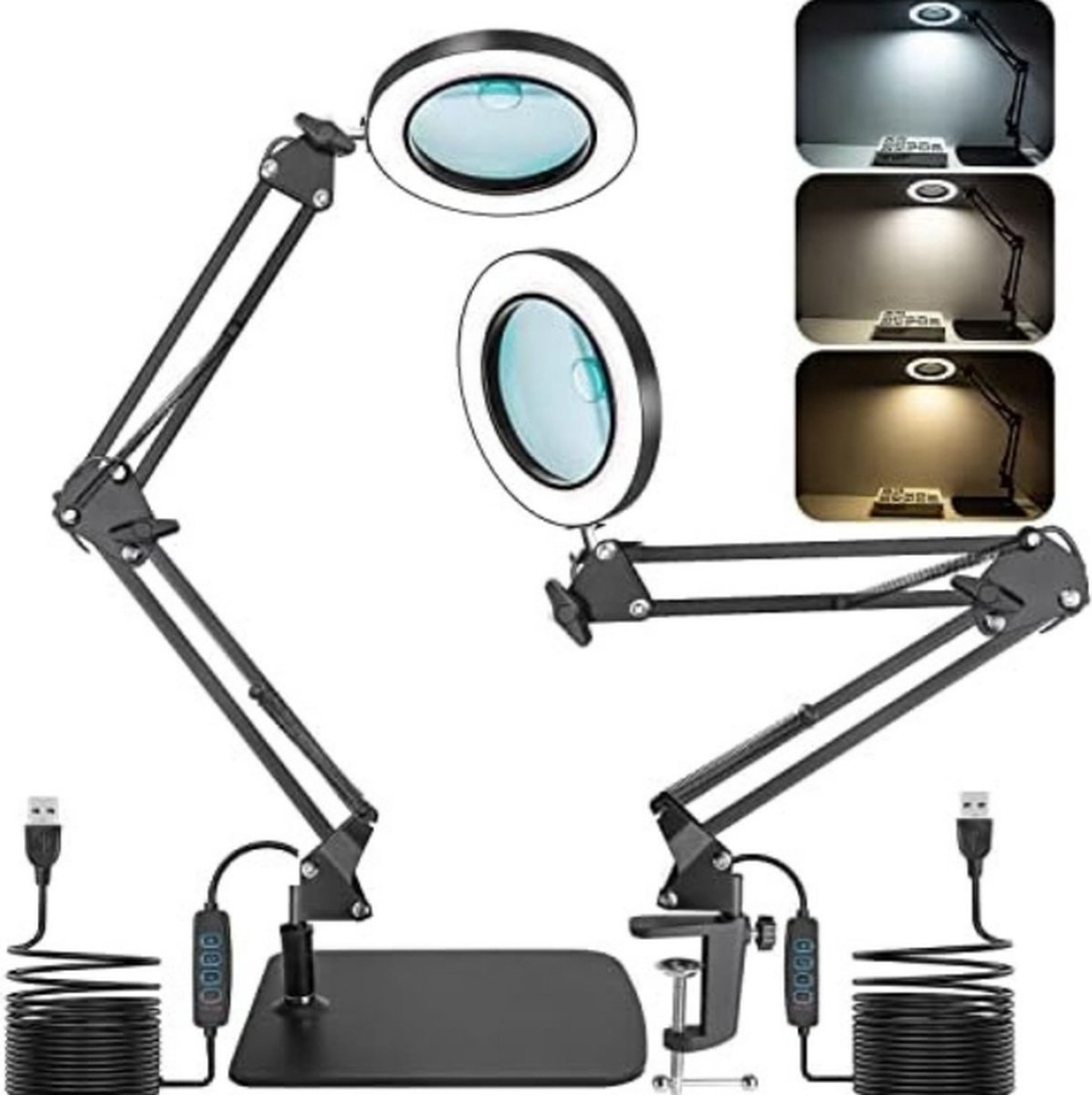 Loeplamp met led verlichting - Staande loeplamp met verlichting - Zwart