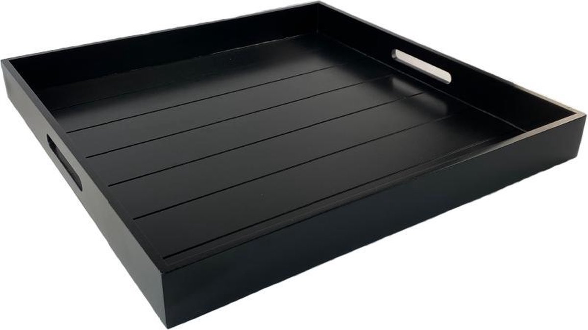 Dienblad XL van WDMT™ | 56 x 56 cm | Extra groot houten dienblad met afneembare coating en handvaten | dienblad vierkant | dienbladen | borrelplank hout | Zwart