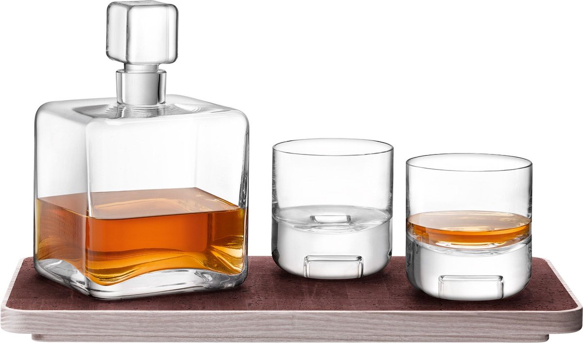 L.S.A. - Cask Whisky Connoisseur Set met Dienblad Set van 3 Stuks - Transparant