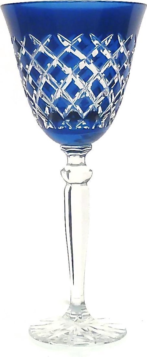 Mond geblazen kristallen wijnglazen - Wijnglas MAICHEL - royal blue - set van 2 glazen - gekleurd kristal