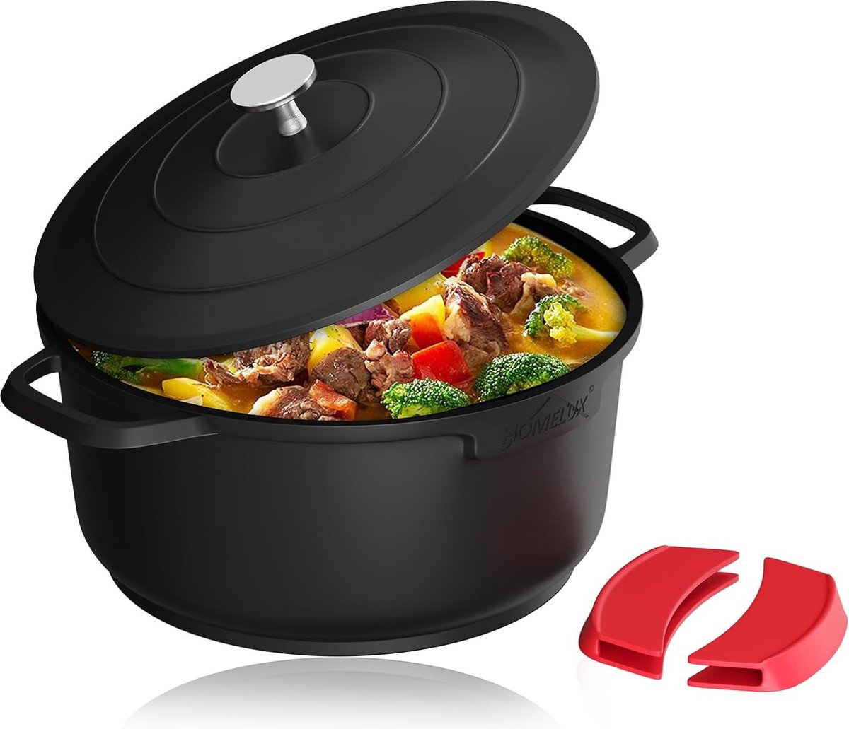 28 cm kookpan Homelux pan inductie kookpan met deksel, anti-aanbaklaag, siliconen gripbekleding, 6 l soeppan van aluminium voor alle warmtebronnen, (H-D28-C100)