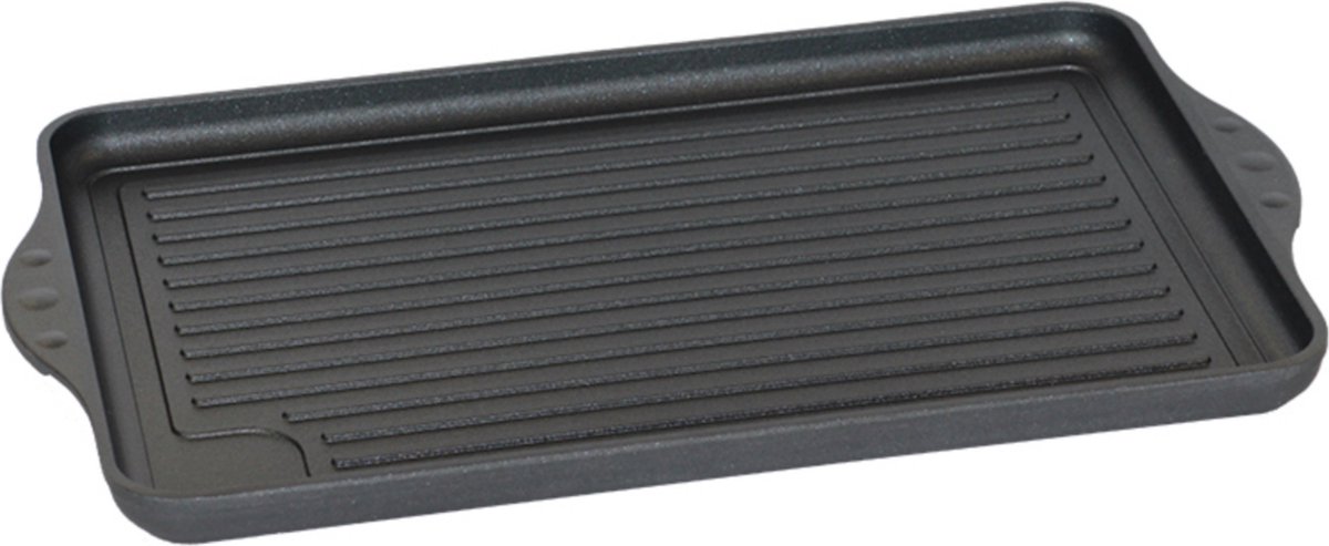 Eurolux Grillplaat met Grepen - 43 x 28 x 2.5 cm - Zwart - Aluminium - Geschikt voor alle Warmtebronnen