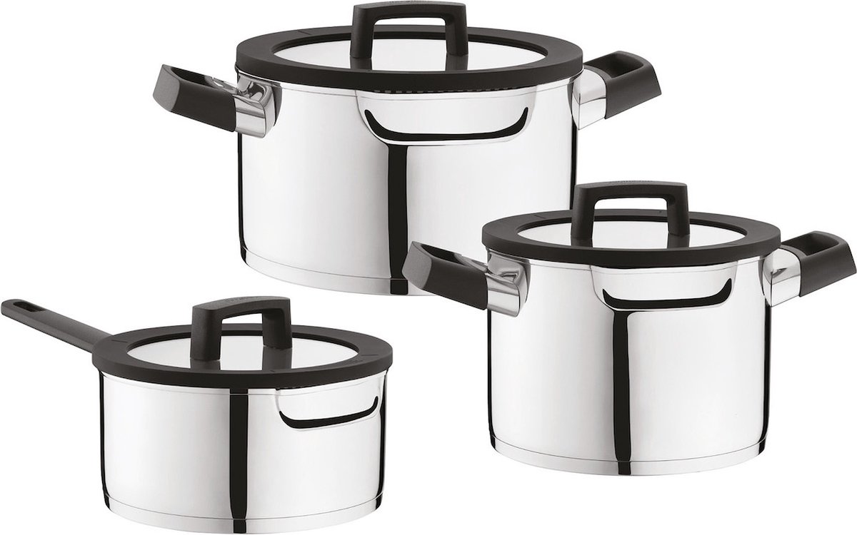 BergHOFF Essentials Downdraft kookpannenset - 6 delig - RVS - Veilig afgietsysteem