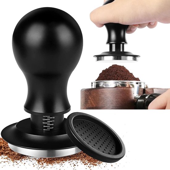 Koffiestamper, 51 mm, koffiestamper, roestvrij staal, espresso-temperset voor koffiezetapparaat, inclusief espresso-naald en tampermat, premium espresso-stempel van de barista met schaalinstelling