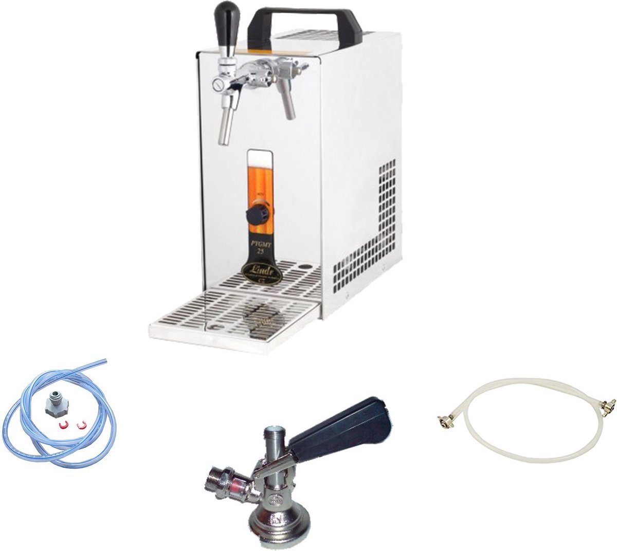 Complete set, Biertap, PYGMY 25/K, met membraanpomp, 1-kraans roestvrijstalen droogkoeler, 35 liter/u - Biertap, Beertender, Thuistap, Bierkoeler, Green Line