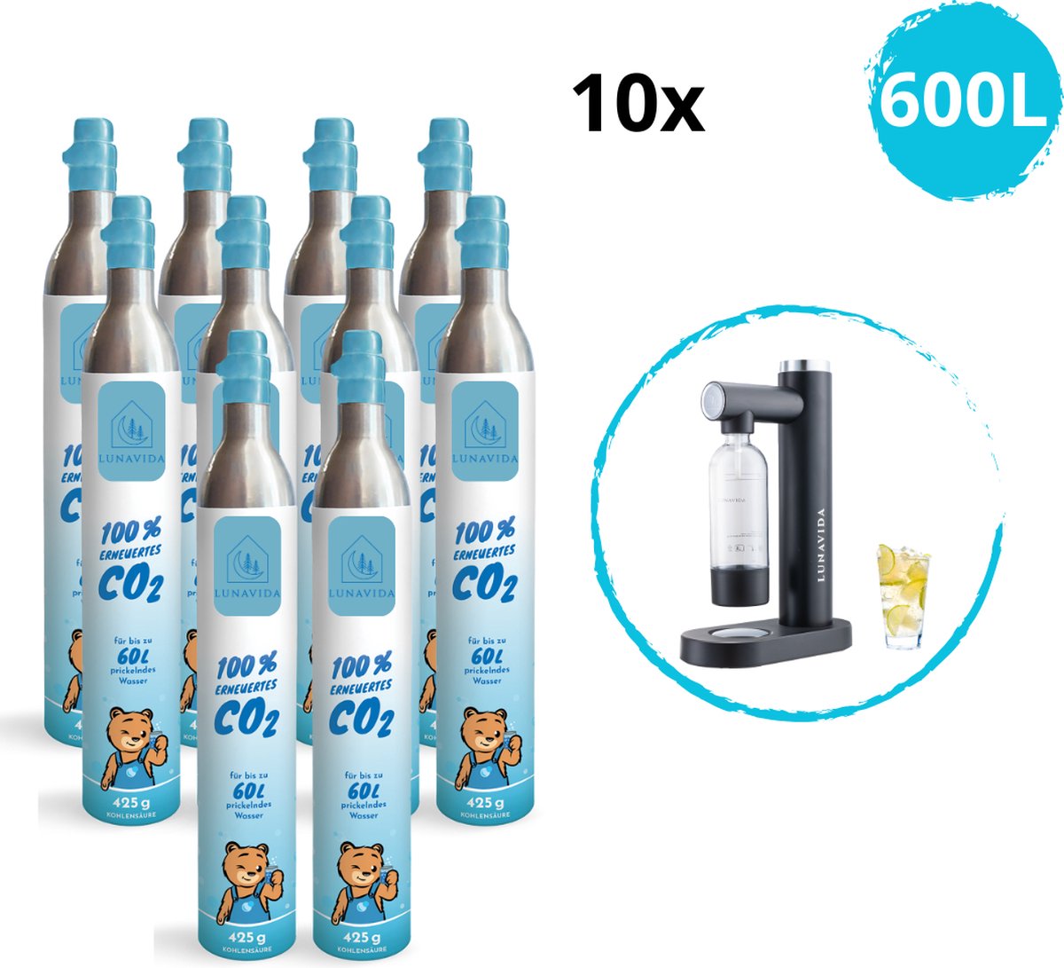 LunaVida CO 2 cilinder - 10 stuks - 60L - geschikt voor LunaVida's SodaMaker - Compatible met diverse Europese merken