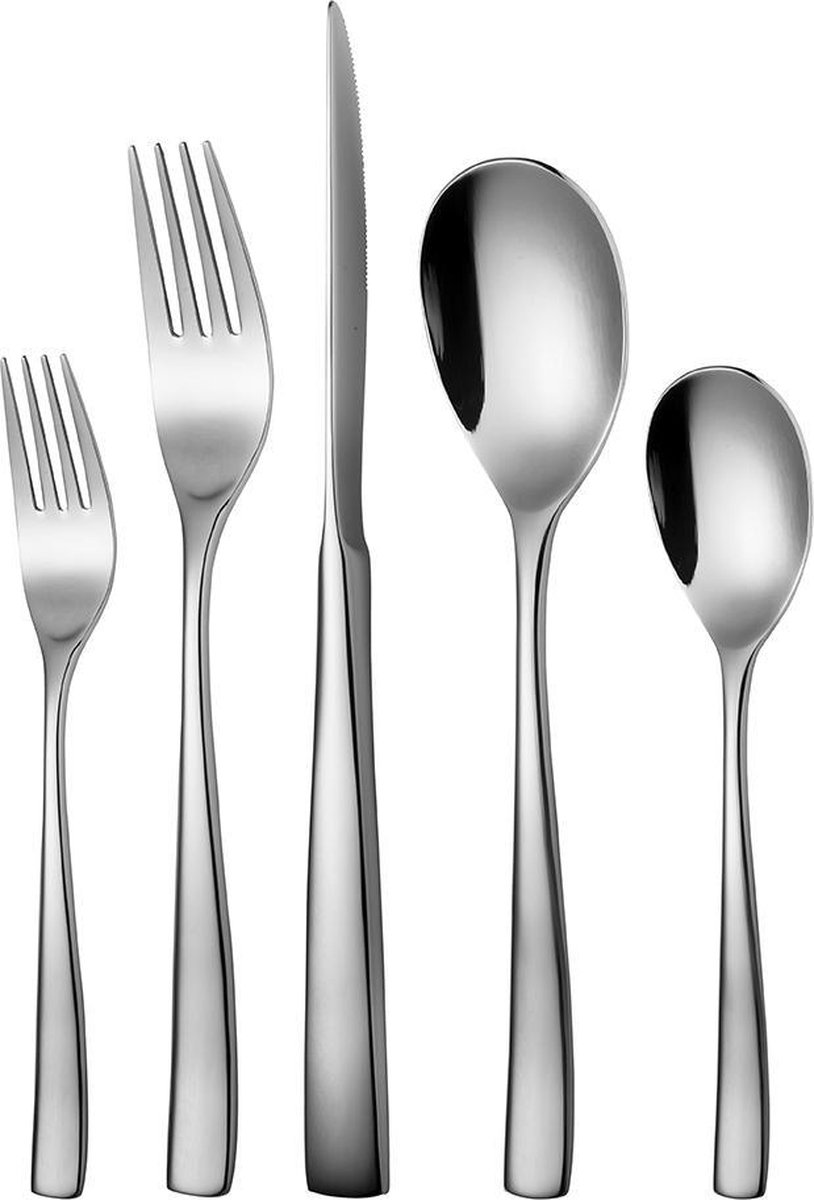 Sola Lotus Bestekset 12 Persoons - 100 Delig RVS Bestek Set - Zilverwit Edelstaal 18/10 - Vaatwasserbestendig - Zilver