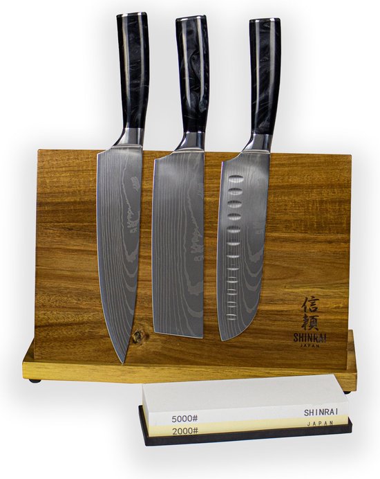 Epoxy Onyx 3-delige messenset + slijpsteen + magnetische houder