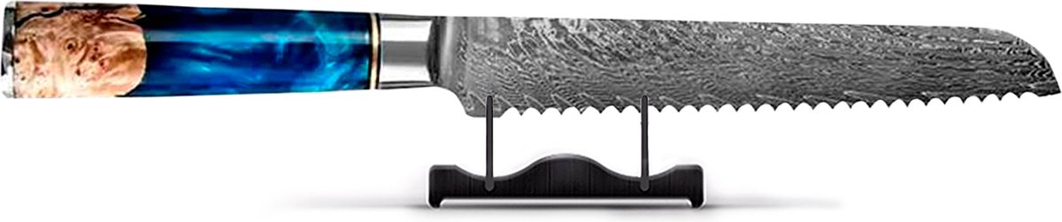 Shinrai Japan - Japans Broodmes 20 cm - Koksmes - Damascus Mes - Epoxy Sapphire - Met Luxe Geschenkdoos