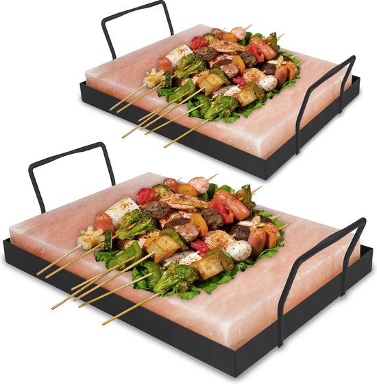 Zoutsteen BBQ Accessoire Zout TILE 20 cm x 30 cm x 3 cm (With Iron Stand BBQ Slab) 2X