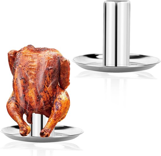 Chicken Roaster, Stainless Steel Chicken Holder, Beer Can for Chicken Grill, Dismountable Poultry Roaster with Drip Tray (Pack of 1)