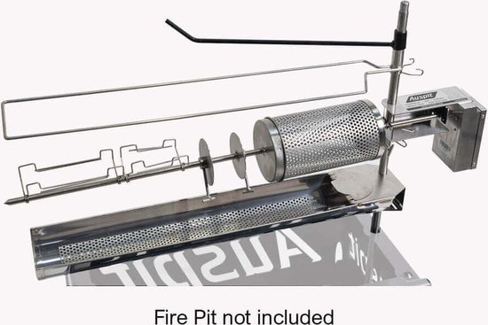 Auspit " The little Aussie Legend" Gold Set. Meest complete Auspit set uit volledig RVS. Autonoom draaispit / rotisserie.