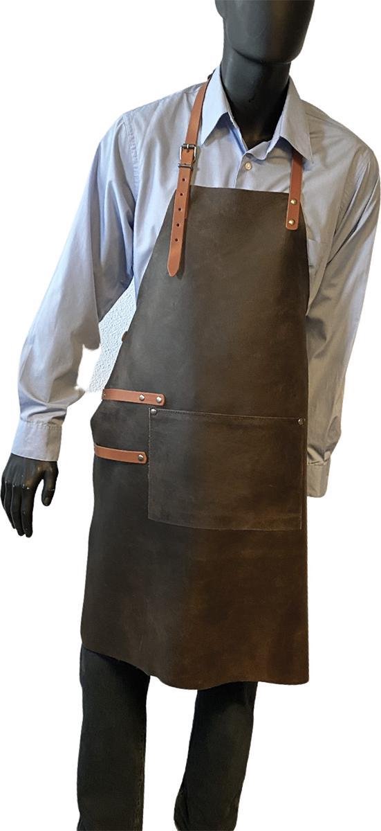 Leren schort bruin met zak - Kokschort leer - Leren Kookschort - BBQ schort leer - 84 x 60 cm – Arrigo