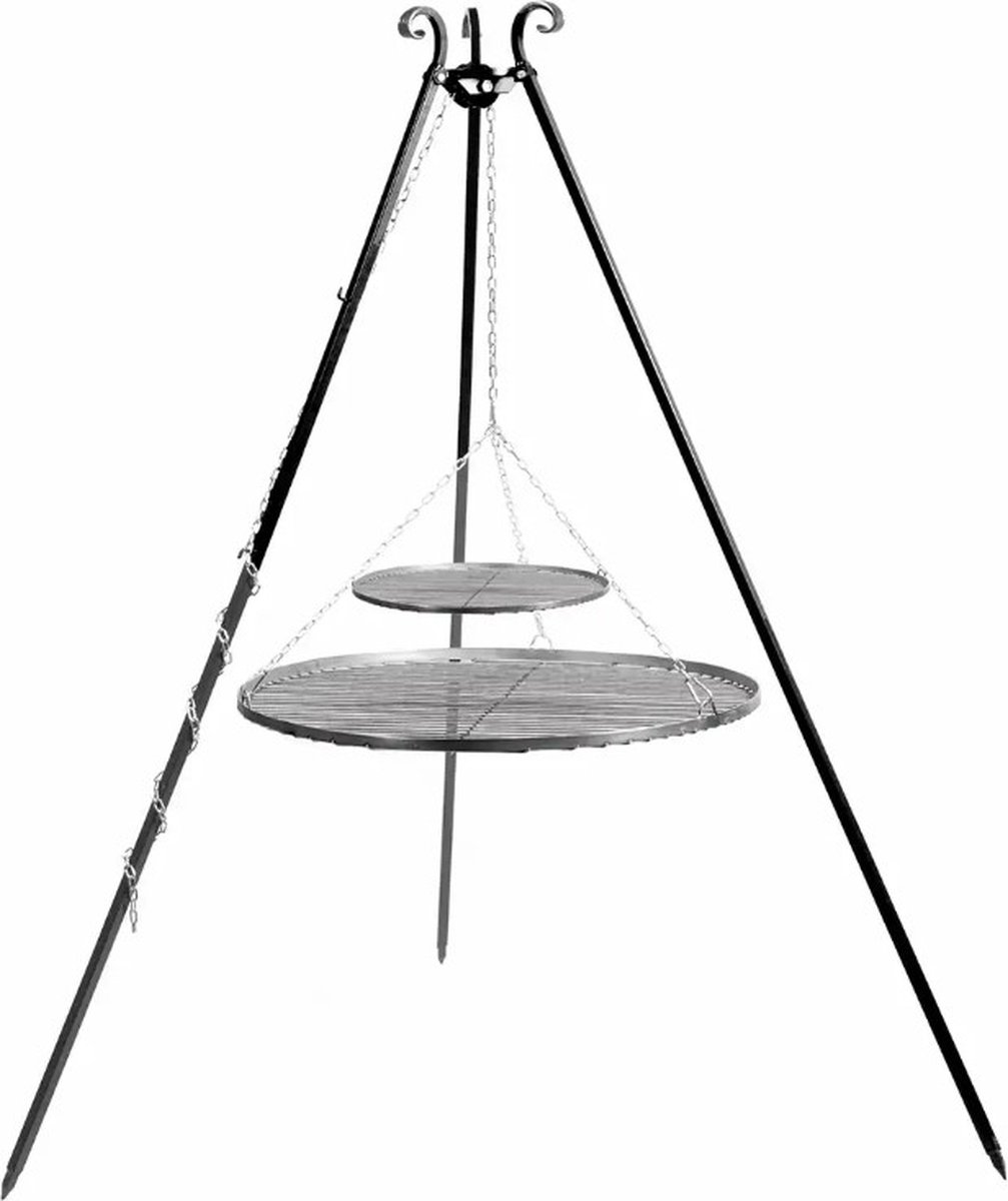 CookKing - Driepoot 180 cm met dubbel stalen grillrooster 80+ 40 cm - Driepoot - Staal - Zwart