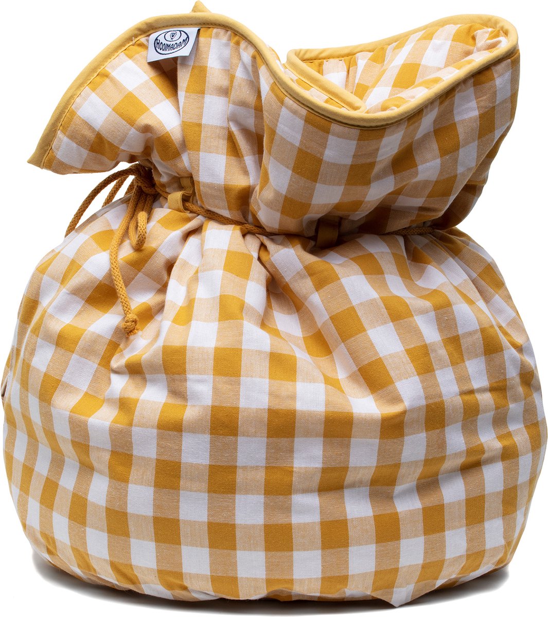 Hooimadam - set van 2 - Okergeel geblokt - groot+klein - hooikist - kookzak - slowcooking - duurzaam koken - energiezuinig koken