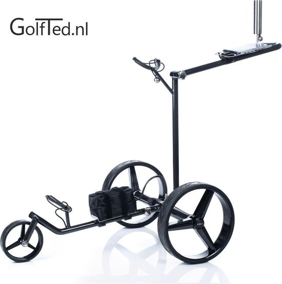 CHRISTMAS SALE - GRATIS RANGEFINDER t.w.v. € 249,00 van 06-12-23 / 31-12-23 | Golfted Elektrische Golftrolley - GolfTed GT-C CARBON - incl. parapluhouder, scorekaart houder, flessenhouder, RVS drinkfles zwart en draagtas