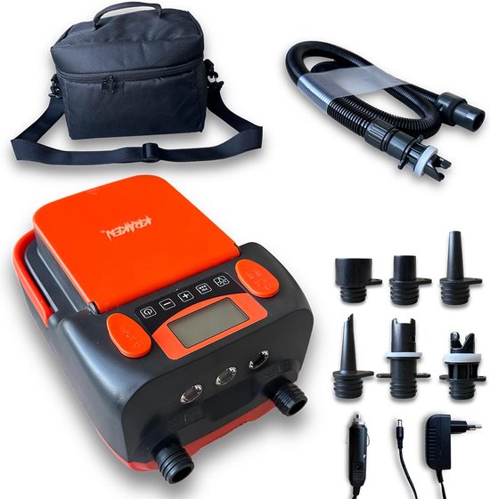 KRAKEN Elektrische SUP Accu Pomp 16 PSI | interne Batterij (Powerbank) | Overal Gemakkelijk Supboards oppompen | Extra USB output als Powerbank voor Mobiel / Tablet | Tot 4 Boards oppompen en leegpompen op 1 acculading | óók met 12 Volt Auto stekker