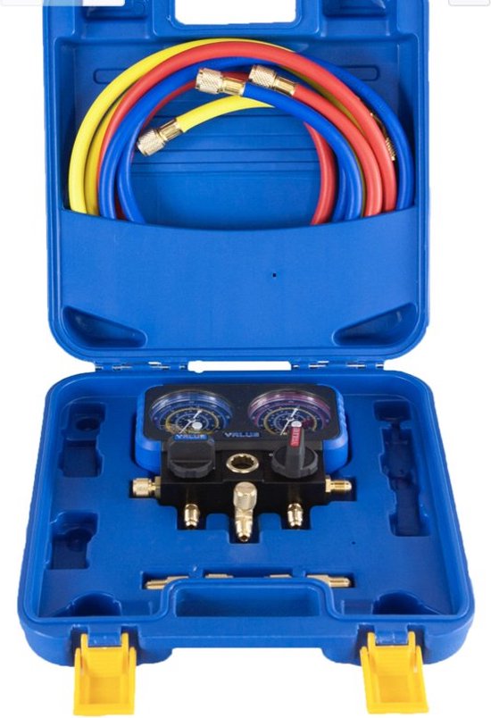 Manometerset voor airco of koelinstallaties in koffer, voor R32, R410A, R407C, R134A