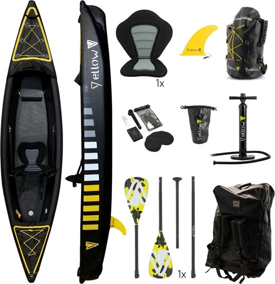 YellowV opblaasbare kajak voor 1 pers. 350 x 85 cm, Yellow V kayak complete set